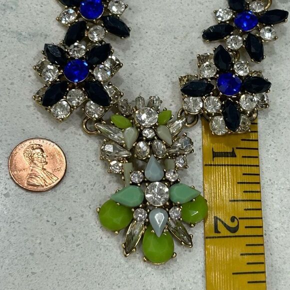 J. Crew Stunning Cluster Statement Necklace Multi Crystals & Gold Chain Signed - Picture 11 of 13